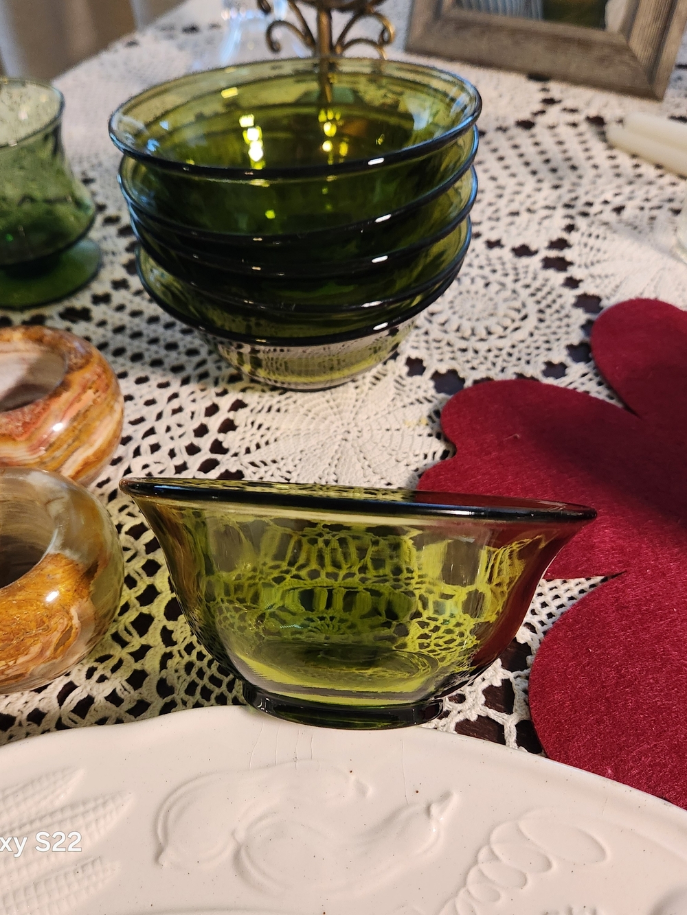 Vintage Olive Green Glass Dessert Bowls – Set of 6 Cottagecore - Picture 4 of 4